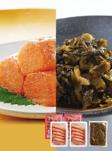 切子無着色辛子めんたい (450g)×2個 + めんたい辛子高菜 (130g) 福さ屋 辛子明太子