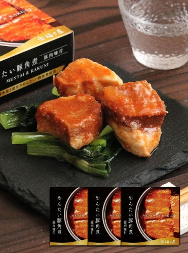 めんたい豚角煮缶75g×3缶 豚肉味付 明太子味 缶詰 おつまみ 福さ屋 辛子明太子 明太子