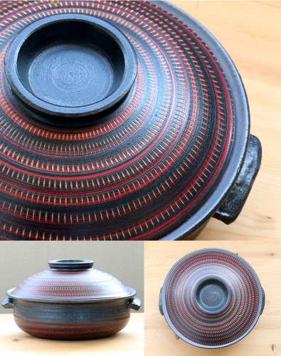 【代引き不可】送料無料 土鍋 8号サイズ 3～4人用 小石原焼  カラー 【赤×黒】※こちらの商品は別配送となるため単独で商品のお届けとなります。